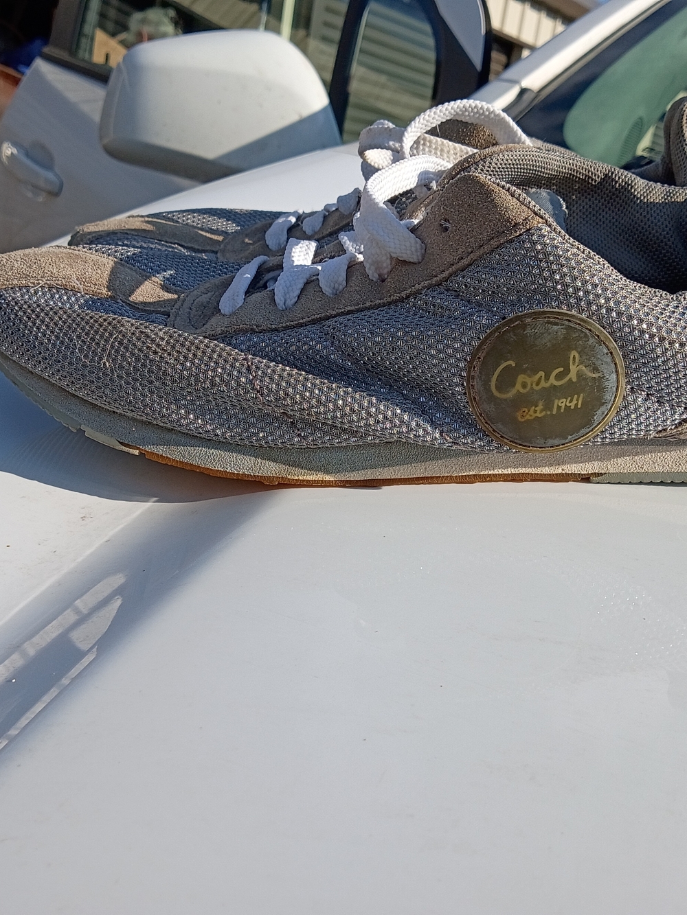 Coach Women's Gray Mesh & Suede Sneakers with White Laces